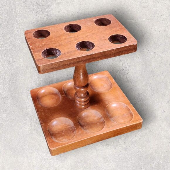 Vintage Wood Tobacco Pipe Stand Holder Rack Mid Century 6 Slot Smoking Tray - Picture 2 of 13